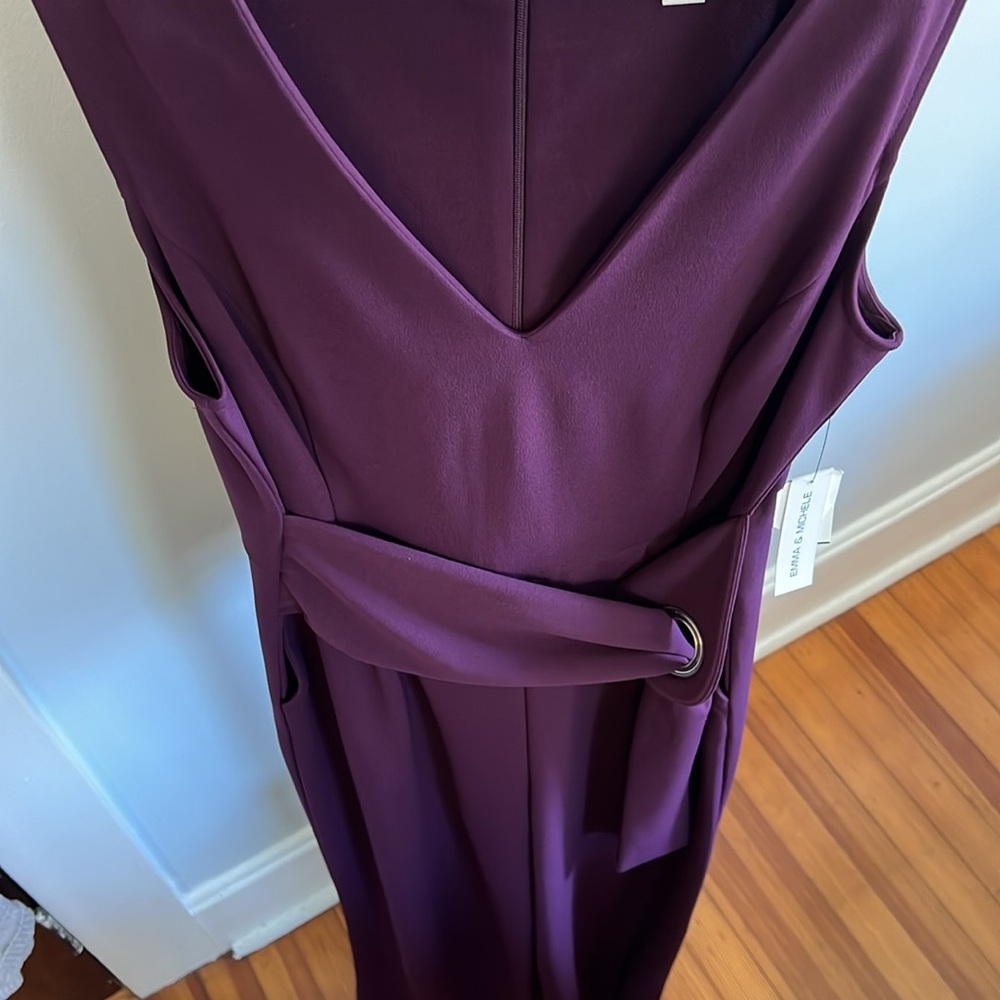 NWT Emma & Michele Plum Wide Leg Jumpsuit w/ Belt & Pockets Size 12 - Picture 6 of 12